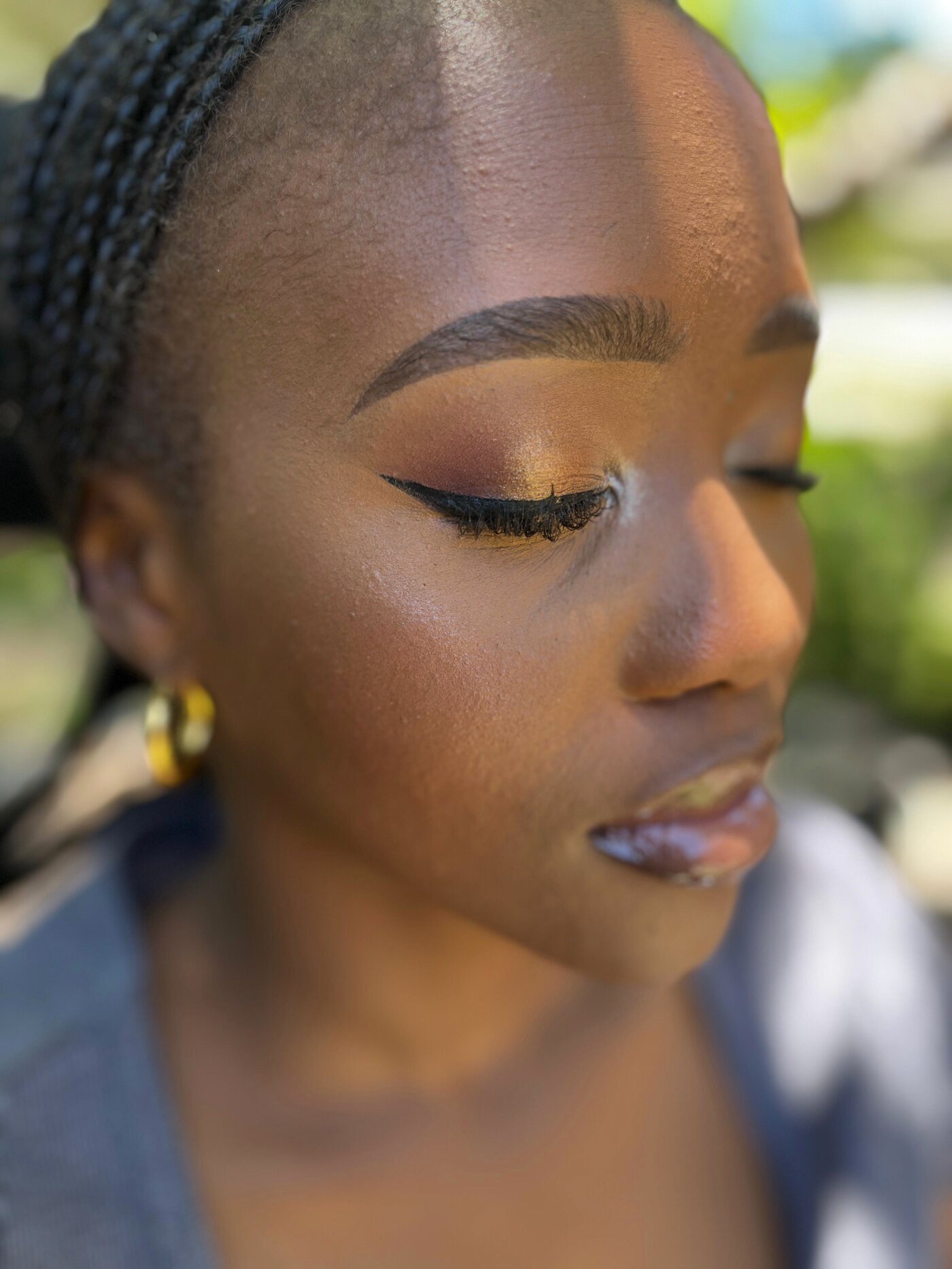 Soft glam close-up profile with dreamy outdoor light